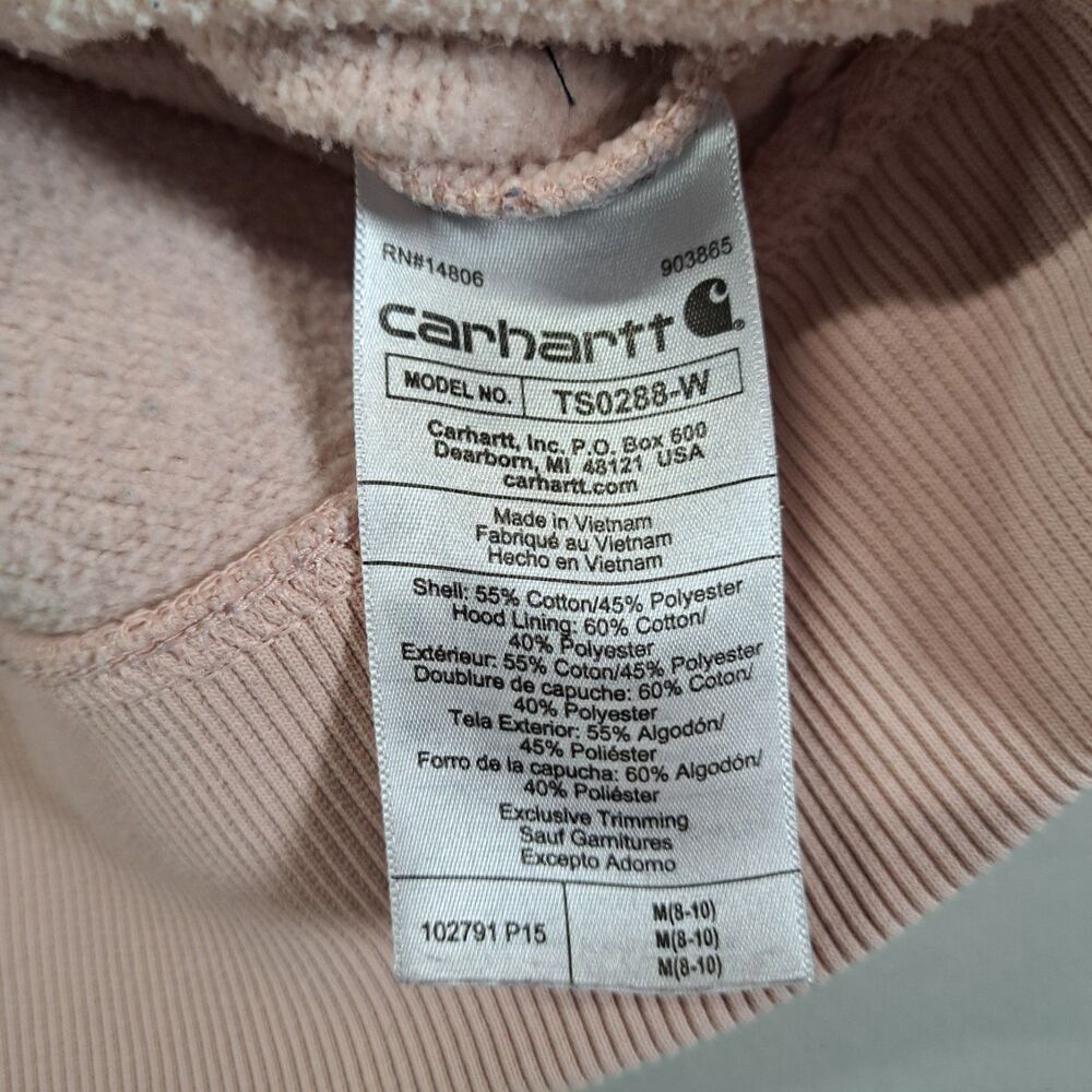 Carhartt Womens Medium Relaxed Fit Hoodie Sweatshirt Dusty Pink Sleeve Logo - Picture 11 of 14